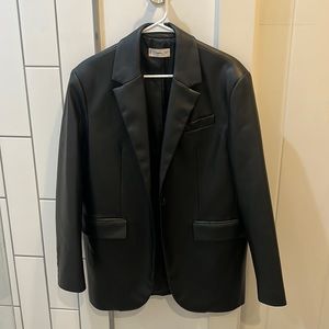 Mango black leather jacket. Never worn. Size large.